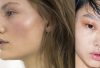 Two closeups of young women wearing glossy faces, a spring makeup trend