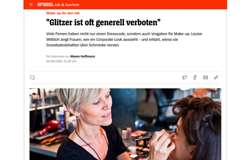 Article au magazine Spiegel sur le maquillage corporate, un interview avec Louise Wittlich, maquilleuse pro et coach beauté.