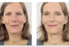 A mature woman, with and without a beautifully natural anti-aging makeup, made up by Louise Wittlich, professional makeup artist and beauty coach.