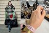 Sur la gauche : Missy Raider dans le défilé Gucci, maquillé par Louise Wittlich. A droite : La main de Louise Wittlich au backstage du défilé Gucci.