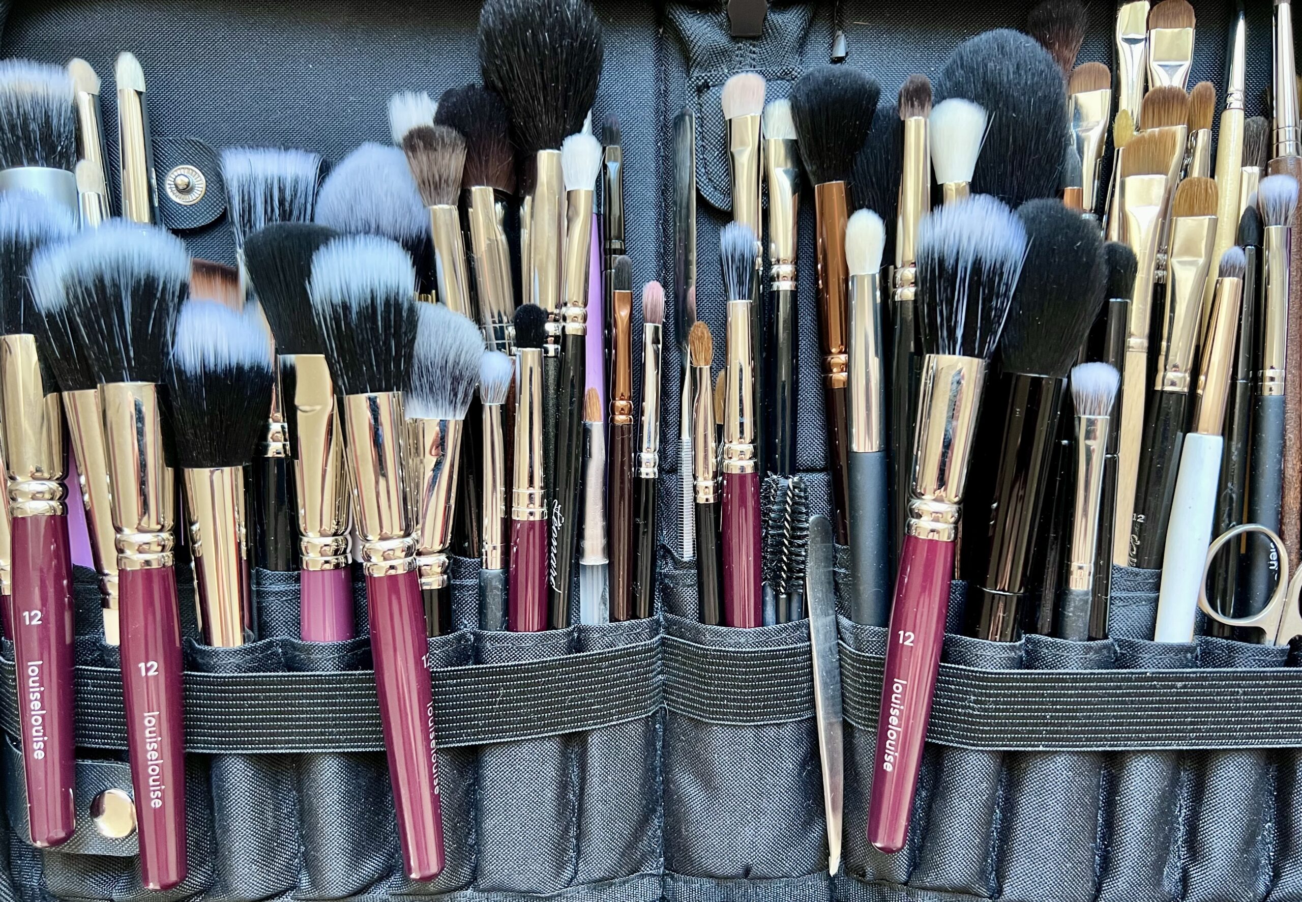 A set of clean makeup brushes